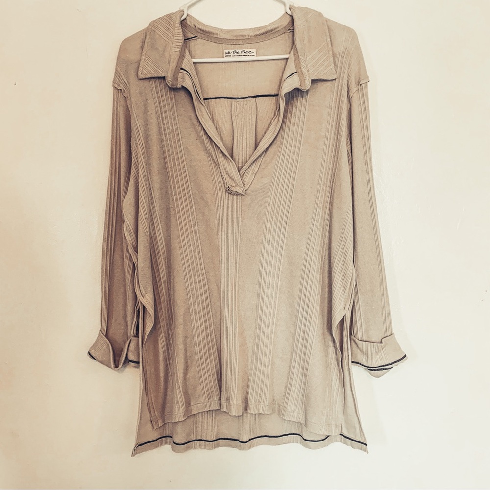 Free People beige collared v neck